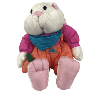 Vintage International Silver Co Bunny Rabbit Plush Nylon 8'' Stuffed White Pink